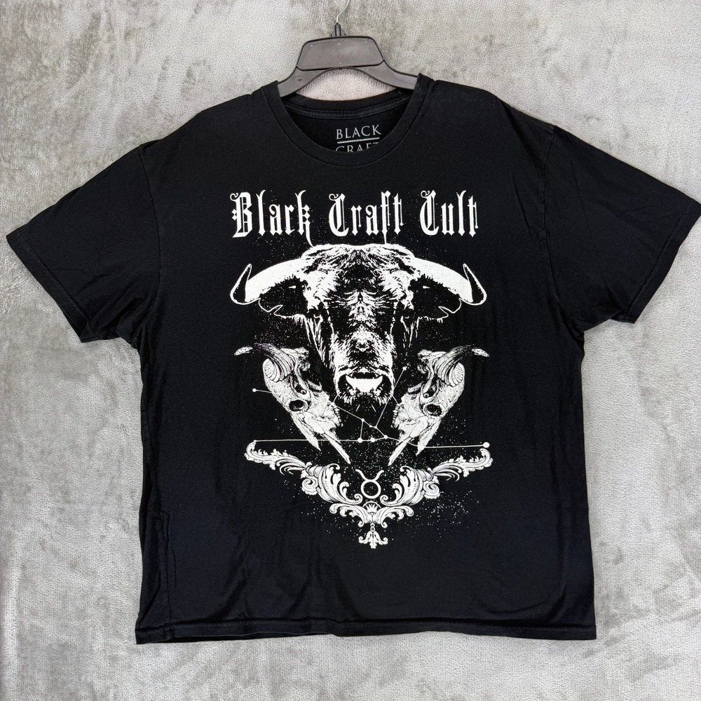 BlackCraft Cult Mens Taurus Bull Skull Graphic T-Shirt Black XL Occult Goth
